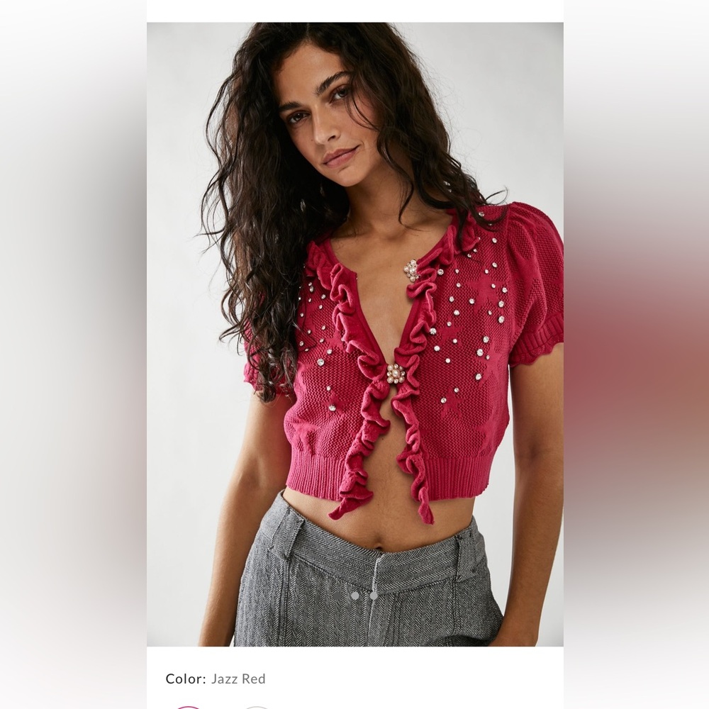 Love Shack Fancy Rizina Crop Cardigan in Jazzy Red Size XS NWT